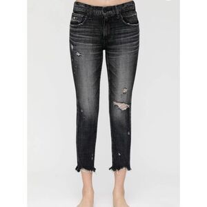 Moussy Vintage Distressed Faded Black Glendale Chewed Hem Mid Rise Jeans Size 29